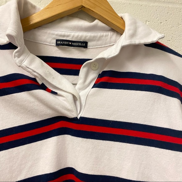 BRANDY MELVILLE White Red Cropped Polo Long Sleeve Top - Picture 3 of 8